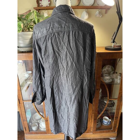 Soft Surroundings Black Chambray Denim Shirt Dress Petite Large Tunic Tencel - Picture 6 of 10